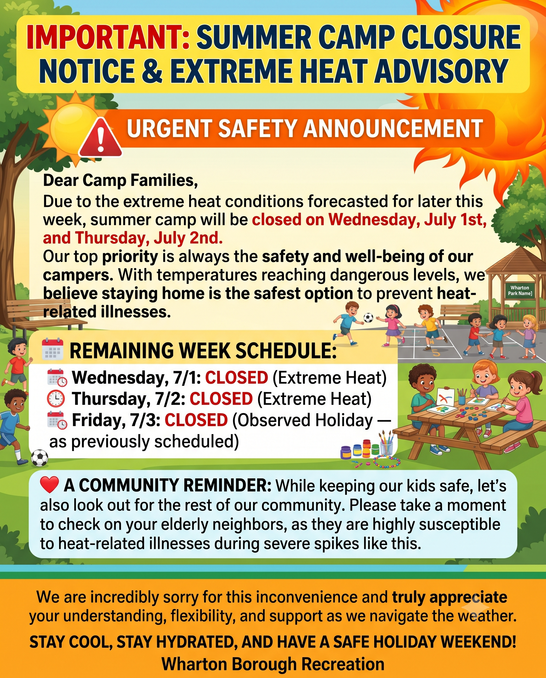 Camp Closure Extreme Heat Advisory