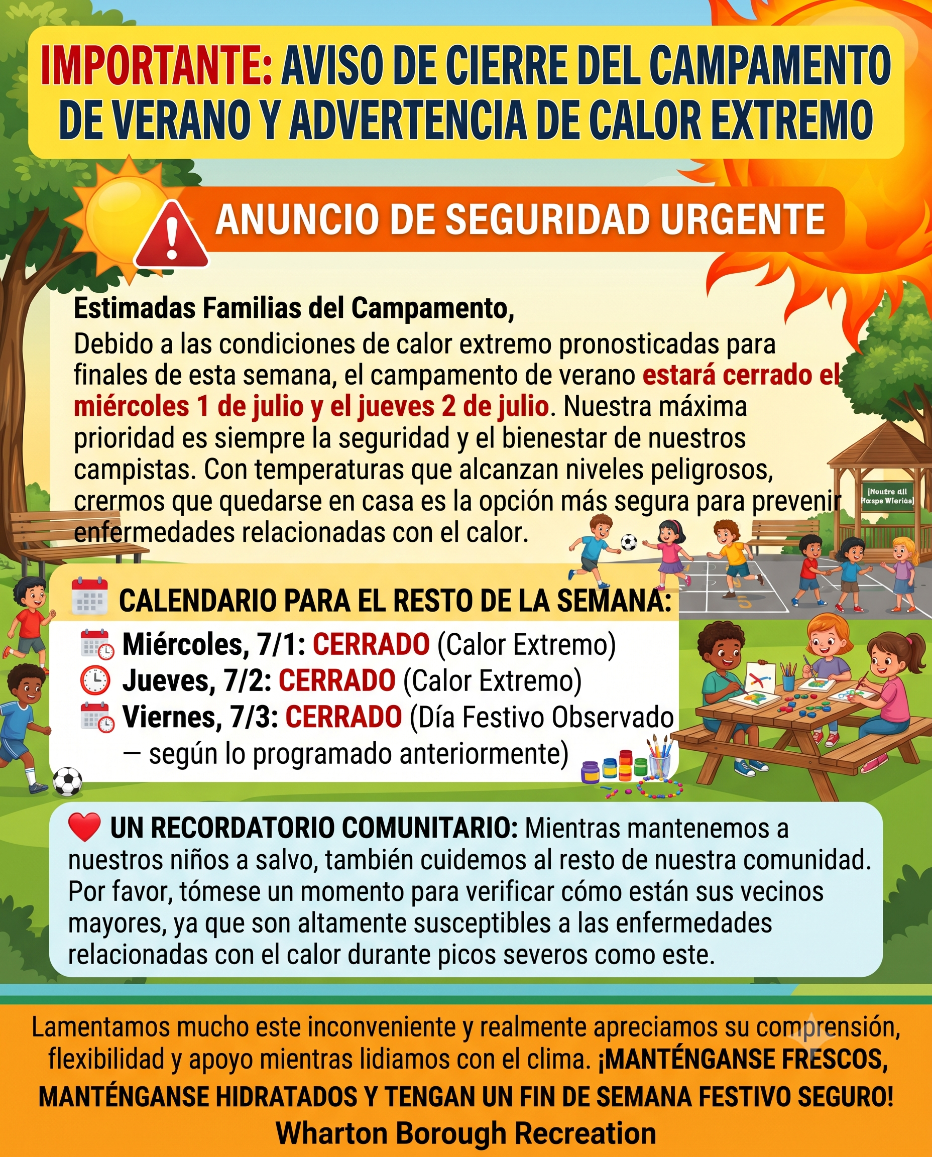 Camp Closure Extreme Heat Advisory SPANISH